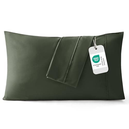 Bedsure Queen Pillow Cases Set of 2 - Olive Green Microfiber Pillowcase 2 Pack, Super Soft Double Brushed Pillow Case Covers with Envelope Closure, Wrinkle, Fade and Stain Resistant, 20x30 Inches