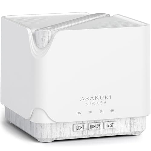 ASAKUKI Essential Oil Diffuser for Home, Large 700 ml Humidifier with Automatic Shut-Off, Quiet Aromatherapy Diffuser with 7 LED Lights for Living Room, Kitchen, Bedroom, Hotel - White