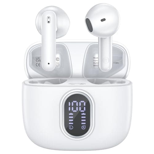 Wireless Earbuds Bluetooth 5.3 Headphones 42 Hrs Playtime with LED Display, Deep Bass Stereo and Noise Cancelling Bluetooth Ear Buds IPX7 Waterproof Wireless Ear Buds with Mic for iPhone Android White