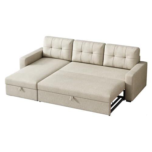 YOPTO Sleeper Sofa Couch with Pull Out Bed,L Shaped Sleeper Sofa Bed with Storage,Sectional Sleeper Couch,Convertible Sleeper Sectional Sofa-Bed W/Reversible Chaise&Back Cushion,for Living Room,Office 9
