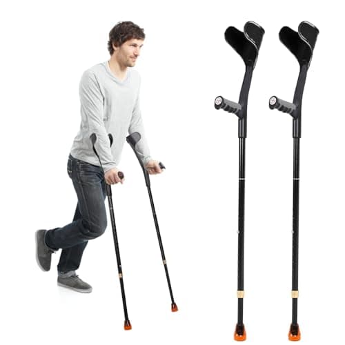 Antdvao Forearm Crutches Pair - Folding, Lightweight, Adjustable for Walking - Rubber Handles, Comfortable, Non-Slip for Adults (Black)
