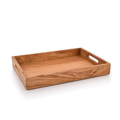 Kaizen Casa |Wooden Rectangular Serving Tray, Wood Plate, Tea/Drink Platter, Dinner Serving Tray, Snack Tray |Size_16" x 12" x 2” |Home Restaurants Coffee, Food, Breakfast, Dinner Décor 2