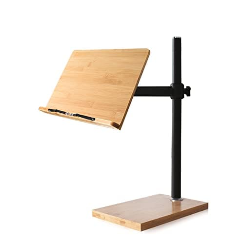 wishacc Book Stand Height Adjustable - Upright Bamboo Book Stand & Holder for Reading Hands Free, Desktop Adjustable Reading Height and Angle Book Rest with Page Clips (11.0 x 8.1 inches)
