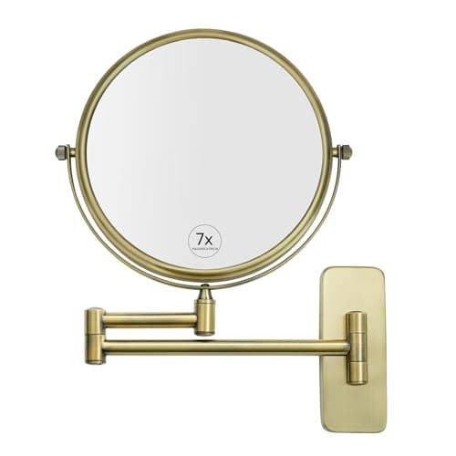 GURUN 8-Inch Double-Sided Wall Mount Makeup Mirror Antique Satin Brass with 7X Magnification Bathroom Mirror for Hotel Antique Satin Brass M1406K(8in,7X)
