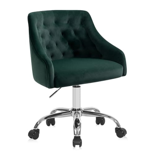 LOVSPATIO Home Office Chair, Velvet Swivel Adjustable Accent Vanity Chair with Arms Nailhead Trim for Bedroom, for to Living Room, Studying, Office (Forest Green)