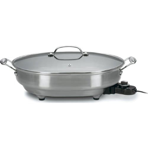 Cuisinart Oval Electric Skillet, 1500-Watt Nonstick, CSK-150NAS, Brushed Stainless