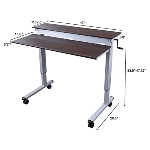 S STAND UP DESK STORE Crank Adjustable Tier Standing Desk with Heavy Duty Steel Frame (Silver Frame/Dark Walnut Top, 48in Wide) 7