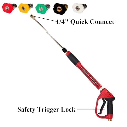 Hourleey Pressure Washer Gun, Red High Power Washer Gun with Replacement Wand Extension, 5 Nozzle Tips, M22 Fittings, 40 Inch, 5000 PSI 6