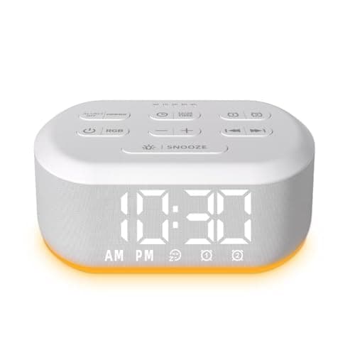 Small Digital Alarm Clock for Bedrooms Sound Machine with 30 Soothing Sound Plug in Desk Clock with Night Light Noise Machine Battery Backup 15 Wake up Sound Clock for Teen Kid Heavy Sleeper Snooze