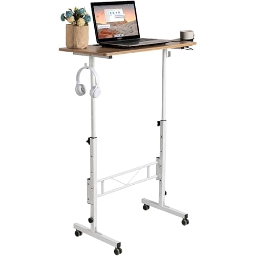 SIDUCAL Portable Standing Desk Adjustable Height, Mobile Stand Up Desk with Wheels, Small Computer Desk for Walking Pad, Rolling Desk for Standing or Sitting, Vintage Oak