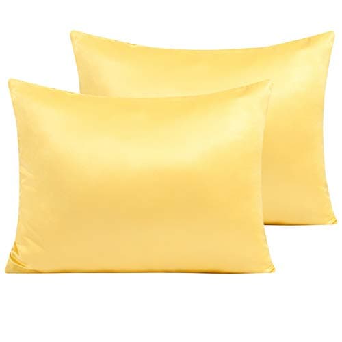 NTBAY Zippered Satin Pillow Cases for Hair and Skin, Luxury Standard Hidden Zipper Pillowcases Set of 2, 20x26 Inches, Yellow