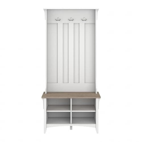Bush Home Salinas Hall Tree with Shoe Storage Bench in Shiplap Gray and Pure White, Multi-Purpose Home Organizer, Entryway Solution with Seating and Hooks 7