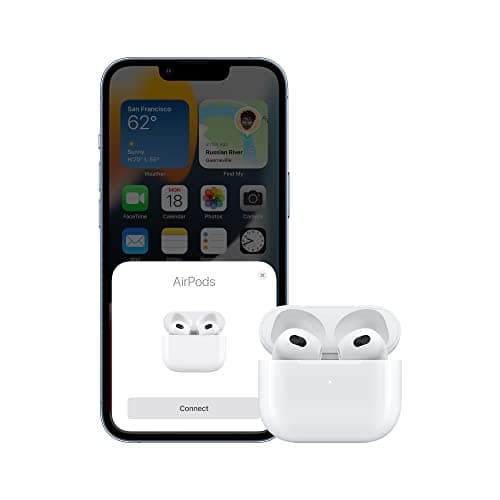 Apple AirPods (3rd Generation) Wireless Ear Buds, Bluetooth Headphones, Personalized Spatial Audio, Sweat and Water Resistant, Lightning Charging Case Included, Up to 30 Hours of Battery Life 5