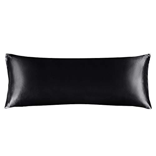 BEDELITE Satin Body Pillow Cover, Super Soft and Cooling Body Pillow Pillowcase for Hair and Skin, Breathable Silky Full Long Pillowcase Cover(20"x54", Black)