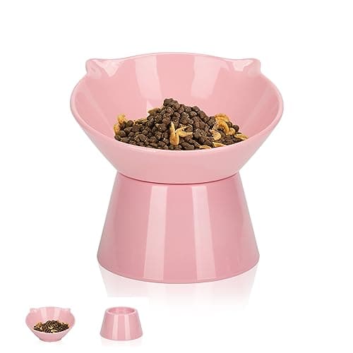 Detachable Elevated Cat Bowls, 15° Tilted Raised Cat Food Bowl Anti-Vomiting,Whisker Friendly, Adjustable Pet Dishes Extra Wide for Protecting Spine, Adult Kitten (Pink
