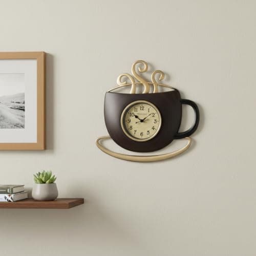 Westclox 12-Inch Cappuccino Wall Clock - Stylish Coffee Cup Design with Quartz Movement, Large Modern Kitchen Clock, Easy to Read, Home and Office Decor, Battery Operated, Black/Gold 7