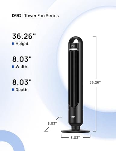 Dreo Tower Fan for Bedroom, 90° Oscillating Standing Fans for Room with 4 Speeds, 3 Modes, 28dB Quiet for Sleep, 25ft/s Velocity, 8H Timer, Remote, Living Room, Office, Home, Black 8