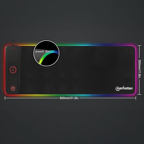 MANHATTAN XXL RGB LED Gaming Mouse Pad w/Wireless Charger, Large Gaming Mousepad with LED Light, Keyboard Pad with Non-Slip Rubber Base, Waterproof Mouse Pad for Home Office Decor- 425513 7