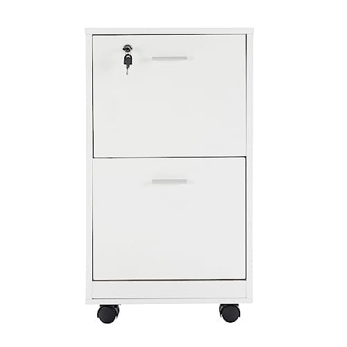 File Cabinet - 2-Drawer Cabinet with Lock and Deep Drawer Storage - Rolling Filing Cabinet for Under The Desk, Home, or Office by Lavish Home (White) 14