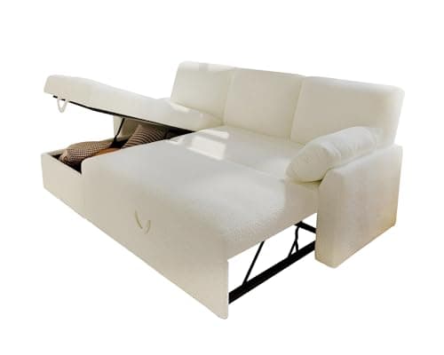 VanAcc Sofa Bed, Sleeper Sofa- 2 in 1 Pull Out Couch Bed with Storage Chaise for Living Room, White Sherpa 8