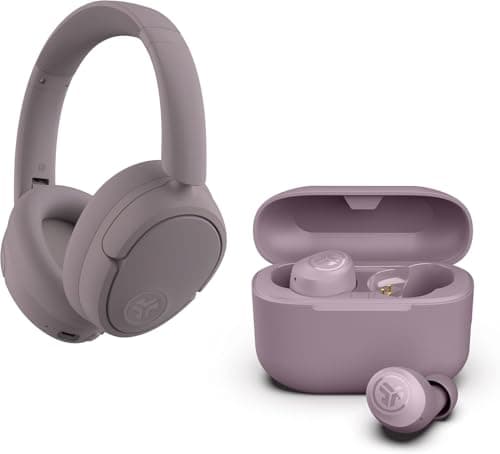 JLab Mauve Audio Bundle: JBuds Lux ANC Wireless Premium Over-Ear Bluetooth Headset with Hybrid Active Noise Cancelling Plus Go Air Pop+ True Wireless Earbuds, in Ear Bluetooth Earbud with Microphone