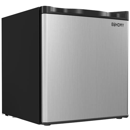 EUHOMY Mini Freezer Countertop,1.1 Cubic Feet, Single DoorCompact Upright Freezer with Reversible Stainless Steel Door, Removable Shelves, Small freezer for Home/Dorms/Apartment/Office(Silver)