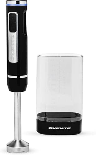 OVENTE Cordless Immersion Hand Blender, Rechargeable Handheld Portable Stick Mixer with 8 Mixing Speed Option, One-Touch Control and Stainless Steel Blades for Smoothies, Shakes or Soups, Black HR781B