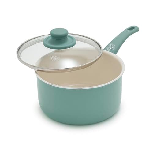 GreenLife 2.5QT Nonstick Saucepan with Glass Lid, Soft Grip, PFAS-Free Ceramic, Multipurpose Chef Pan, Milk & Sauce Cooking Pot, Dishwasher & Oven Safe to 350˚F, Stay-Cool Handle, Turquoise