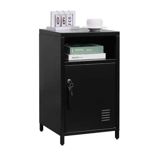 ALBAD Compact Metal Nightstand with Lockable Cabinet and Open Shelf, Modern Bedside Table, Versatile Side Table for Bedroom, Living Room, or Office (Black, 26" H-Lockable Door)