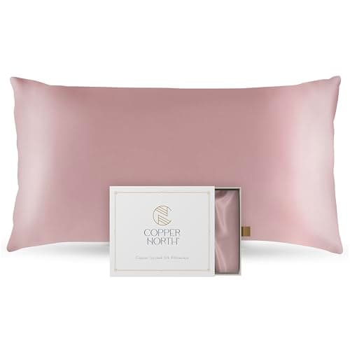 Copper Infused Pillowcase 100% Pure Silk | 22 Momme Mulberry Silk | Clearer Skin & Smoother Hair, Anti-Acne, Anti-Aging, Naturally Cooling (1 Case, King, Rose Pink)