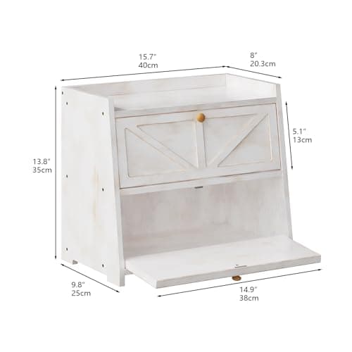 Trironsun Vintage Double Layer Bread Box for Kitchen Counter Bamboo Bread Storage Container Large Capacity Bread Storage Bin (Antique White) 5