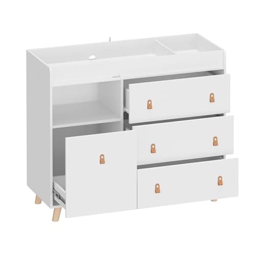 Timechee Baby Dresser Changing Table with Drawers,Shelf,Hidden Laundry Basket Storage,2 in 1 Nursery Dresser Chest for Infants, Baby Diaper Changing Station for Daycare,Bedroom,White 9