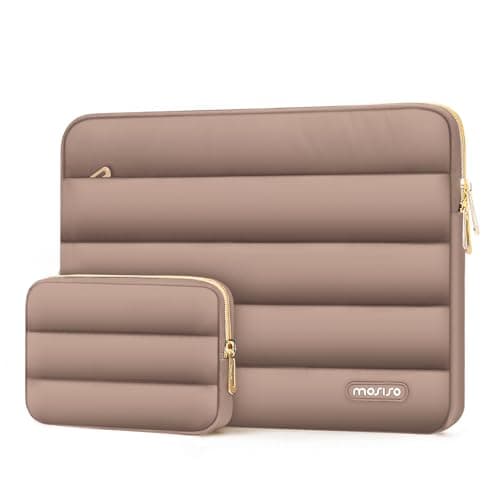 MOSISO Laptop Case 13.3 inch, 13-13.3 inch Puffy Laptop Sleeve Compatible with MacBook Air 13.6 M5 M4 M3 M2 M1/Neo/Pro 13/14, HP Dell ASUS Lenovo,Polyester Horizontal Bag with Small Case, Brown