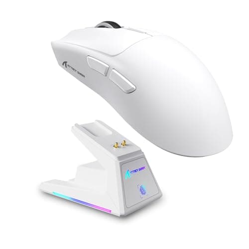 ATTACK SHARK X1 Wireless Gaming Mouse with RGB Charging Dock, PAW3395 PRO Sensor Up to 40K DPI,53g Ultra Light Tri-Mode Computer Mice,1KHz Polling Rate 5 Programmable Buttons for WIN/MAC-White