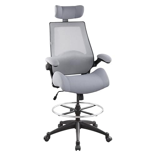 BOLISS 400lbs High Back Computer Office Drafting Chair Flip up Armrests Lumbar Support Adjustable Big Footrest Ring (Grey)
