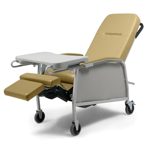 Lumex 3-Position Medical Recliner, Reclining Geri Chair with Wheels, Vintage Gold