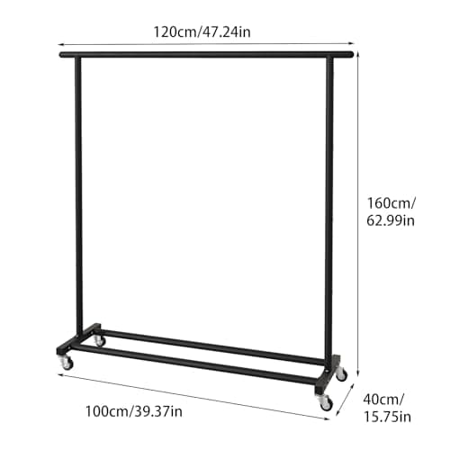 Buzowruil Metal Rolling Clothing Rack Adjustable Freestanding Garment Organizer with Wheels, Space-Saving Design for Home, Closet, Office, or Retail,Black 7