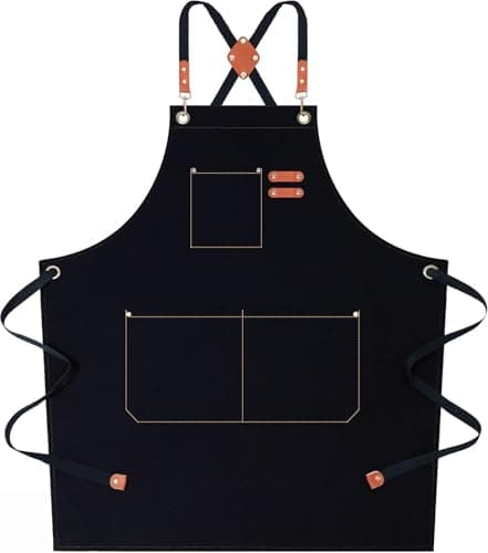 AFUN Chef Aprons for Women Men with Oversized Pockets, 12-Ounce Cotton Canvas Cross Back Water Repellent Apron (Black)