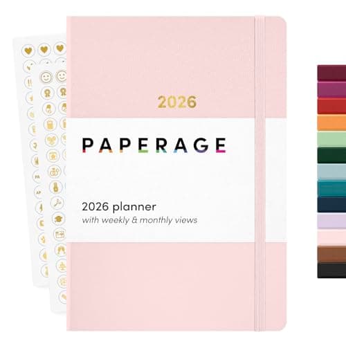 PAPERAGE 2026 Weekly & Monthly Planner, 12 Months (January 2026 - December 2026), 5.6 in x 8 in, Hardcover 2026 Planner with Weekly & Monthly Spreads, Note Pages, Stickers & Back Pocket – Blush