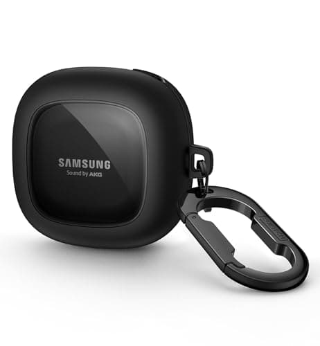 SURITCH Protective Case for Samsung Galaxy Buds FE(2023)/Buds 2 Pro(2022)/Buds 2(2021)/Buds Pro(2021)Buds Live(2020), Shockproof Sturdy Earbuds Cover for Charging Case with Heavy-Duty Carabiner, Black
