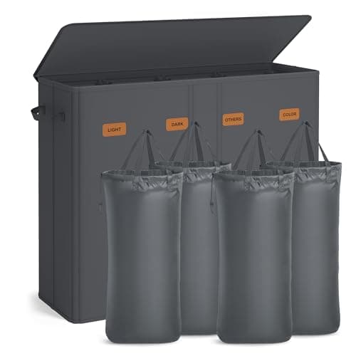 SONGMICS 55.4 Gallon (210 L) Laundry Hamper, 4-Compartment Laundry Basket Sorter with Lid, Labels, Removable Liner Bags, for Bedroom, Dark Gray URLH014G01