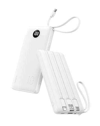 VRURC Portable Charger Power Bank, USB C Battery Pack 10000mAh,5 Outputs 2 Inputs Pocket Travel Charging Bank Built-in Cables for iPhone 17 Pro 17 16 15 14 13,Samsung,Android-White(1 Pack)