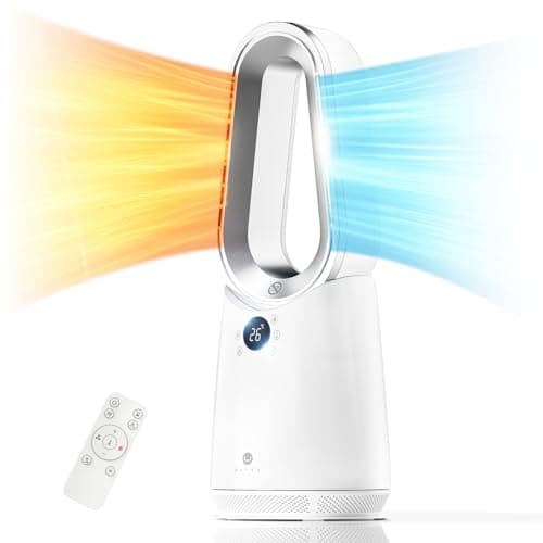 ULTTY Space Heater, Portable Electric Heaters and Cooler Fan Combo with Remote, 80°Oscillation, 9 Speeds, 3 Modes, 8 Timer, 6 Colors LED Light, Fast Safety Heat and Quiet for Office Bedroom Home