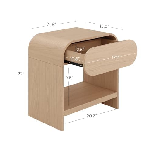 Nathan Jamea Iris Mid-Century Modern Nightstand with Drawer, End Table with Storage for Bedroom or Living Room with Rounded Silhouette, Light Oak 2