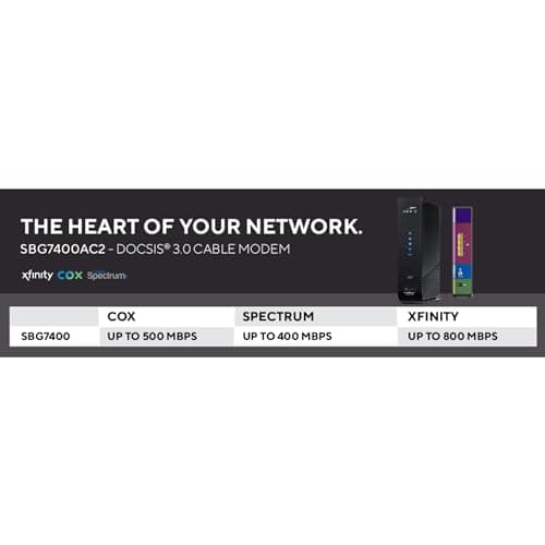 ARRIS (SBG7400AC2) - Modem Router Combo - Fast DOCSIS 3.0 & AC2350 WiFi, [Check with your provider for compatibility], Four 1 Gbps Ports, Up to 960 Mbps Max Internet Speed 6