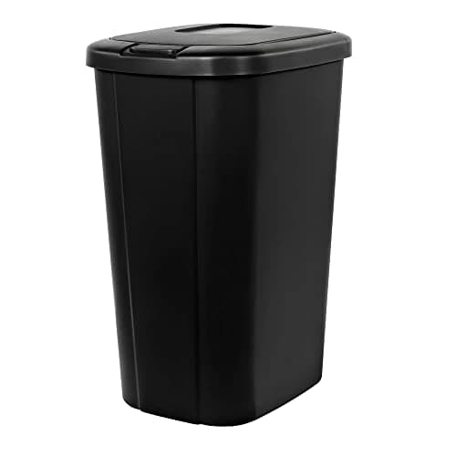 Solid Color 13.3 Gal Touch Top Plastic Trash Can, Spring Loaded Lid Garbage Bin for Kitchen,Home, Bedroom, Bathroom,Office & Slim Space-Saving (Black)