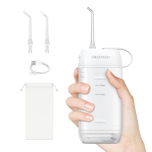 Portable Mini Water Flosser for Teeth, Gums, Braces Care and Travel with 3 Flossing Tips, Rechargeable and IPX7 Waterproof, Water Teeth Cleaner Picks, White