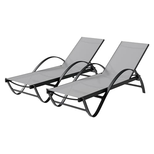 Shintenchi Patio Chaise Lounge Set of 2, Pool Chaise Lounge with Arm,Outdoor Lounge Chair with 5 Adjustable Backrest,Sunbathing Recliner,Beach Chair,Pool Chairs,Light Grey
