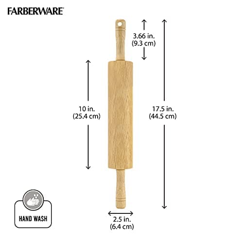 FARBERWARE Classic Wood Rolling Pin, 18-Inch Hardwood Dough Roller for Baking Pizza, Pies, Pastry and Cookies, Ergonomic Handles, Kitchen Essential 5