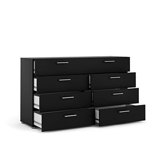 Tvilum, 8 Drawer Double Dresser, Bedroom, Modern Silver Drawer Handles, Contemporary, Black 5